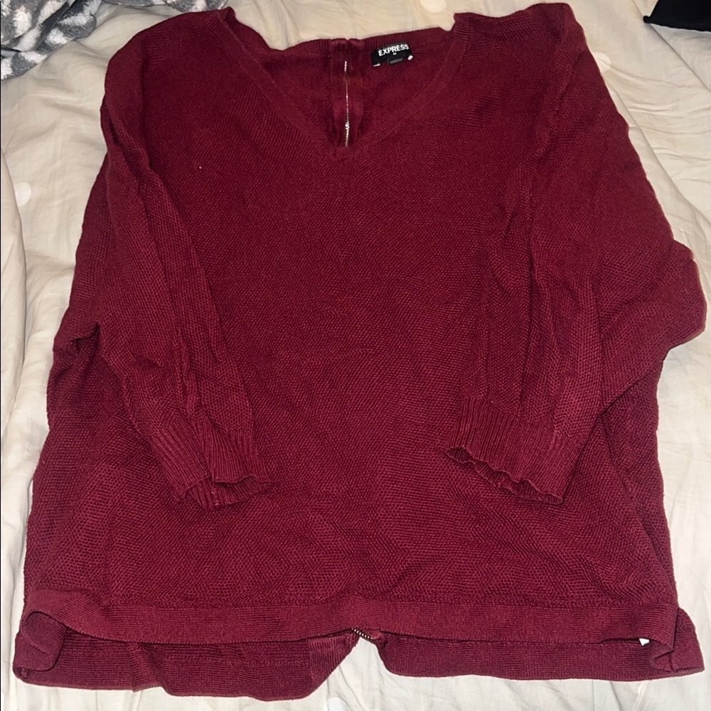 Express Burgundy V-Neck Women's Sweater